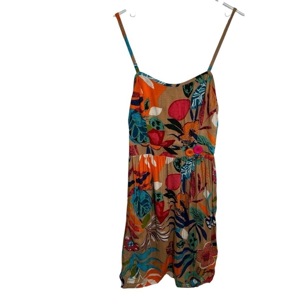 Women's Sleeveless Fit & Flare Dress Tan Orange Pink Blue Floral Faux Button